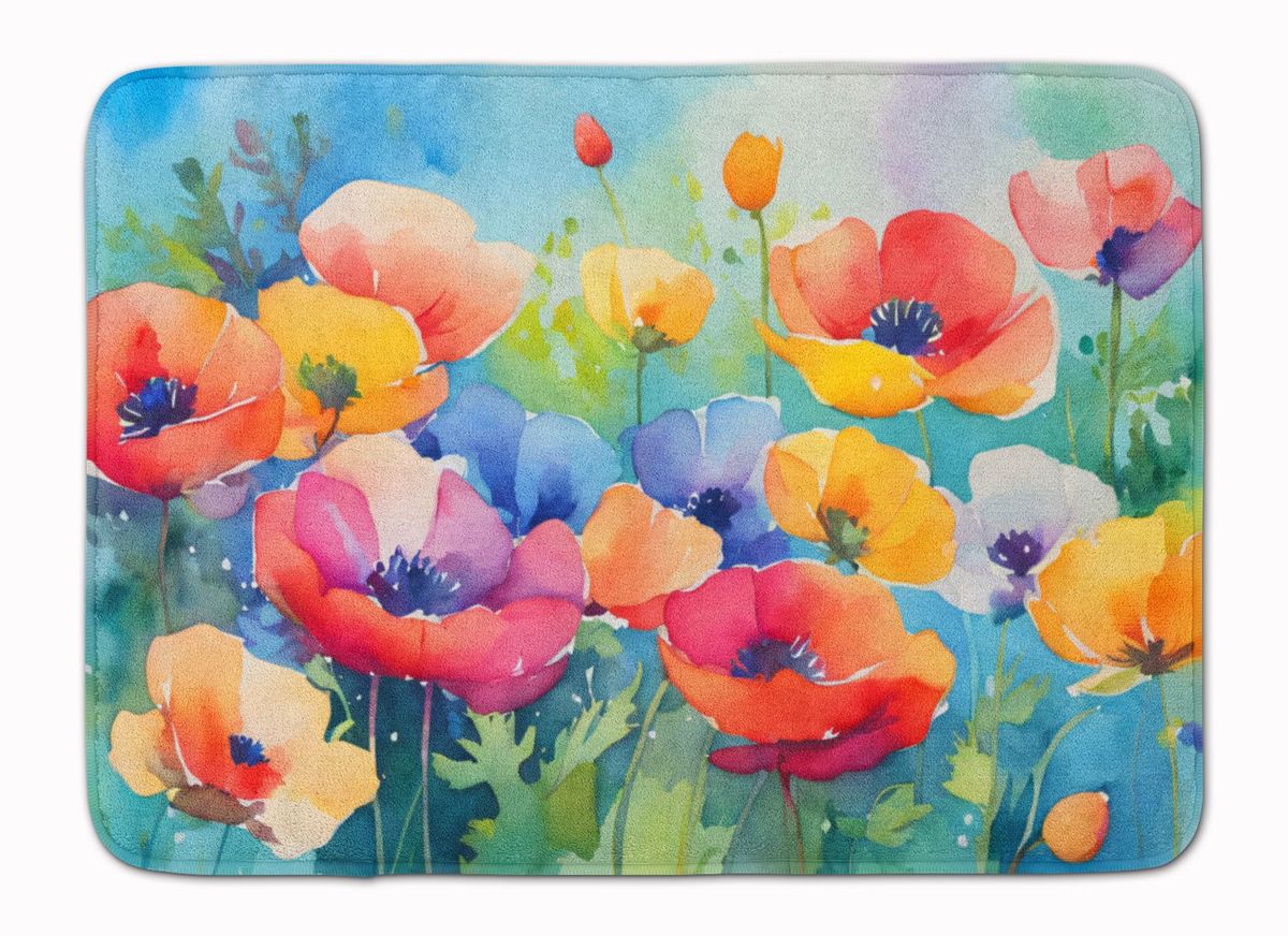 Anemones In Watercolor Memory Foam Kitchen Mat Machine Washable Anti-Fatigue Mat Cushion Comfort Bath Mat Or Kitchen Rug_maomaolike.com