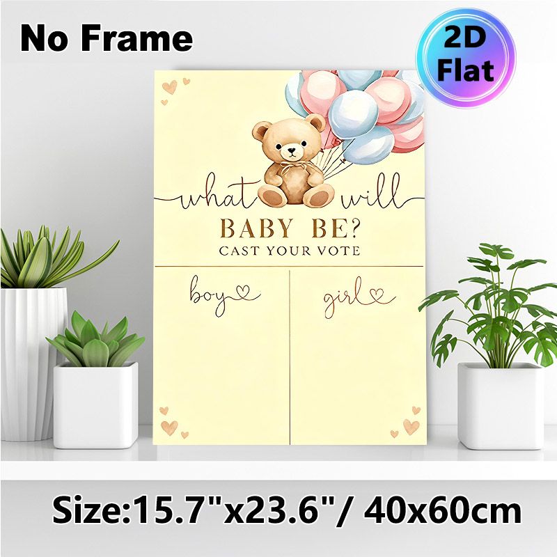 Gender Reveal Teddy Bear Painting Poster, Soft Watercolor Cute Bear & Balloons Poster, Ideal For Guest Gender Voting, Suitable For Gender Reveal_maomaolike.com