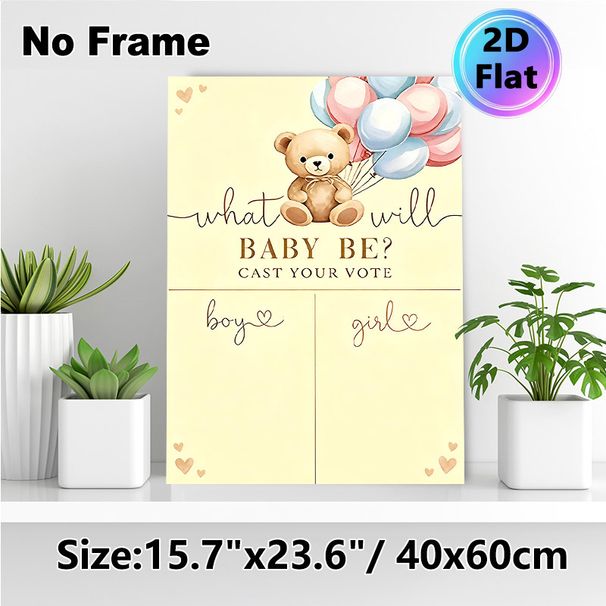 Gender Reveal Teddy Bear Painting Poster, Soft Watercolor Cute Bear & Balloons Poster, Ideal For Guest Gender Voting, Suitable For Gender Reveal_maomaolike.com