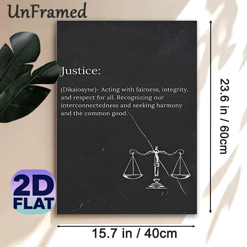Justice Themed Painting Poster, Minimalist Black & White Typographic Poster With Scale Graphic, Conveys Fairness And Integrity Values, Ideal For Law_maomaolike.com