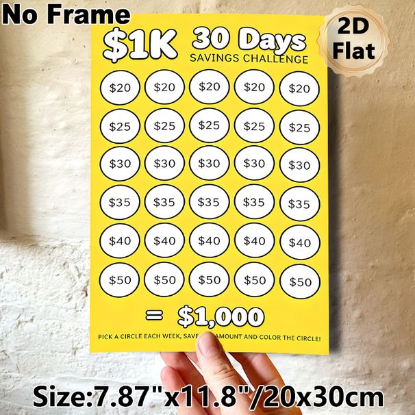 $1K 30 Days Savings Challenge Painting Poster, Bright Yellow Clear Layout Poster, Practical Saving Tracker To Develop Regular Saving Habits For Home_maomaolike.com