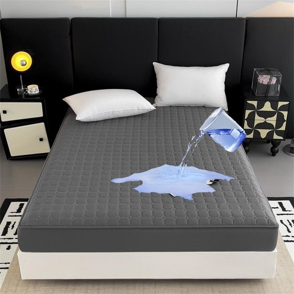 Solid Color Quilted Waterproof Bed Fitted Sheet_maomaolike.com
