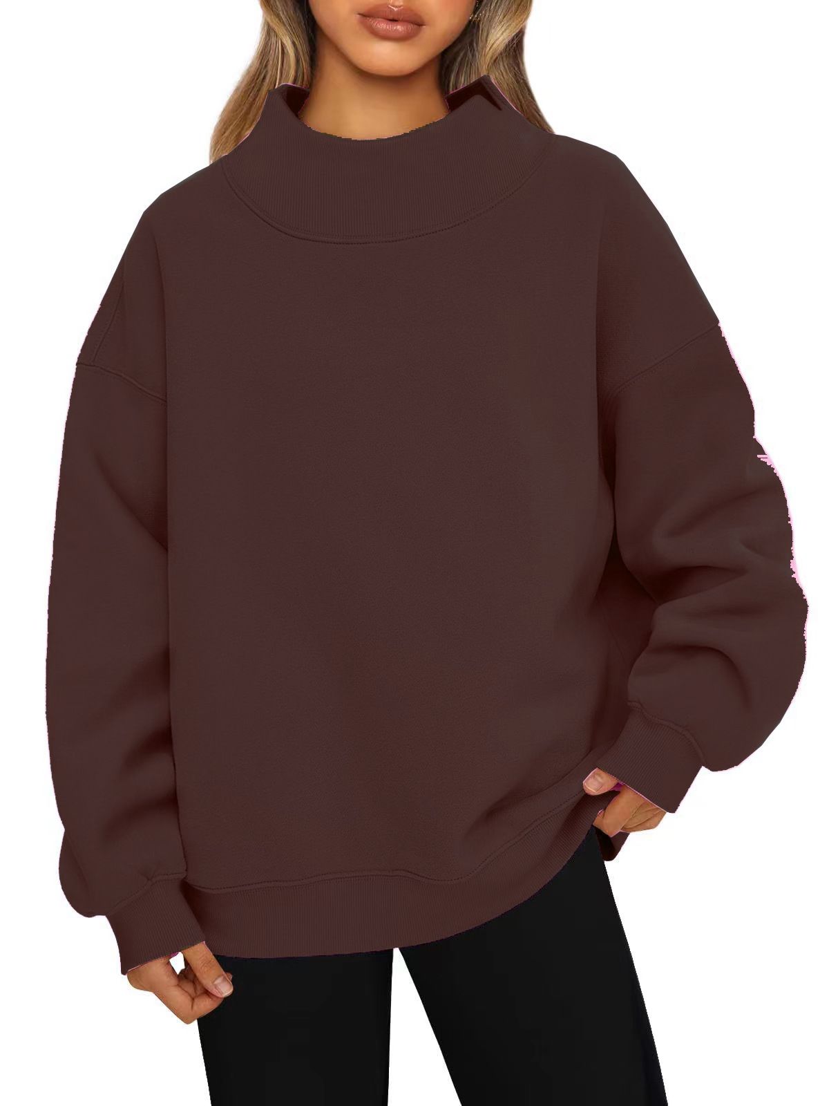 Women's sweatshirt long sleeve turtleneck pullover sweatshirt casual sweatshirt fleece top_maomaolike.com