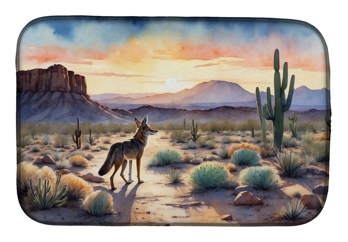 Desert Sunset Coyote Dish Drying Mat Absorbent Dish Drying Mat Pad For Kitchen Counter Dish Drainer Mat For Countertop, 14 X 21", Multicolor_maomaolike.com