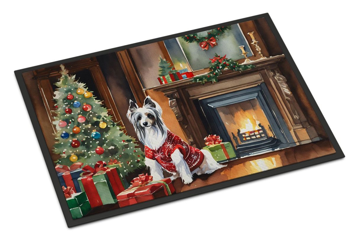 Chinese Crested Cozy Christmas Doormat Front Door Mat Indoor Outdoor Rugs For Entryway, Non Slip Washable Low Pile, 24H X 36W_maomaolike.com