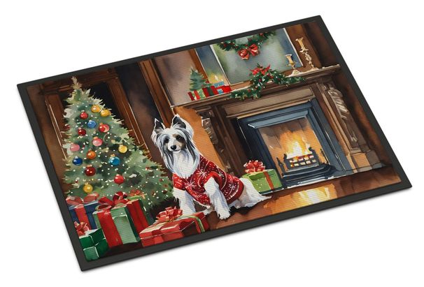 Chinese Crested Cozy Christmas Doormat Front Door Mat Indoor Outdoor Rugs For Entryway, Non Slip Washable Low Pile, 24H X 36W_maomaolike.com