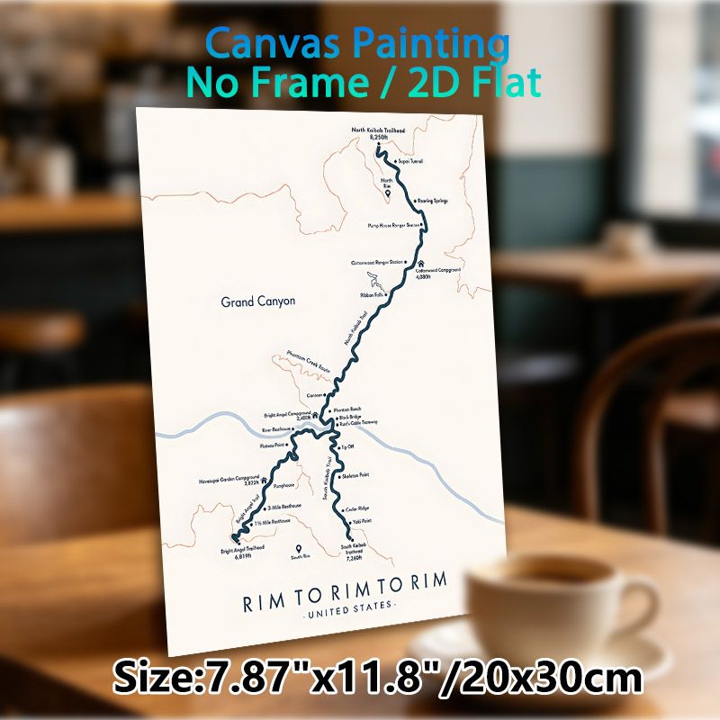 Grand Canyon Rim To Rim Trail Map Painting Poster, Minimalist Clear Trail Map Poster, Detailed Hiking Route Layout, Practical Reference For Hikers_maomaolike.com