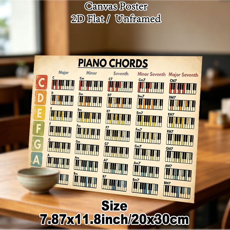 Piano Chords Painting Poster, Vintage Colorful Piano Chord Chart Poster, Clear Chord Reference To Aid Piano Learning, Ideal For Music Studio And_maomaolike.com
