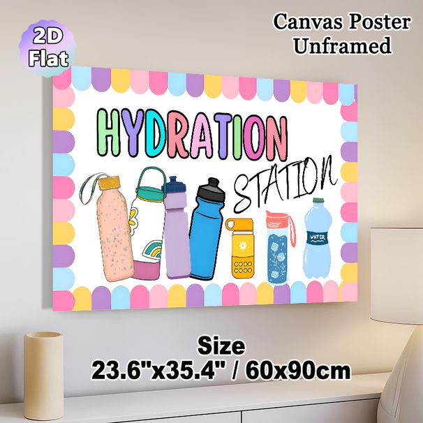 Hydration Station Painting Poster, Colorful Cartoon-style Water Bottle Themed Poster, Serves As A Gentle Reminder To Stay Hydrated, Suitable For_maomaolike.com