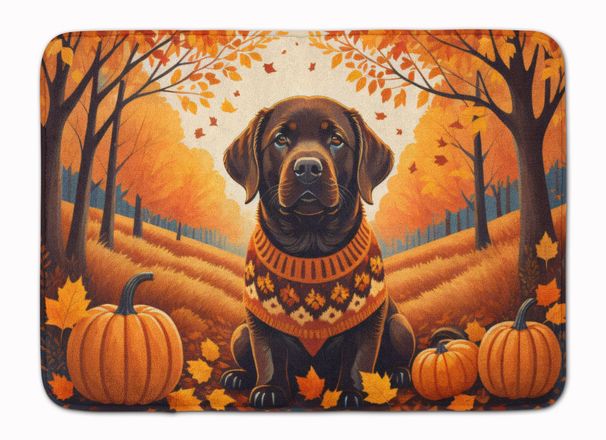 Chocolate Labrador Retriever Fall Memory Foam Kitchen Mat Machine Washable Anti-Fatigue Mat Cushion Comfort Bath Mat Or Kitchen Rug_maomaolike.com