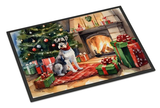 Schnauzer Cozy Christmas Doormat Front Door Mat Indoor Outdoor Rugs For Entryway, Non Slip Washable Low Pile, 24H X 36W_maomaolike.com