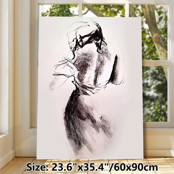 Abstract Female Back Charcoal Sketch Painting Poster, Monochrome Expressive Loose Drawing Poster, Minimalist Artistic Decor For Living Room, Bedroom_maomaolike.com