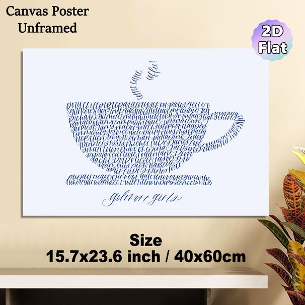 Gilmore Girls Themed Typography Painting Poster, Elegant Blue Calligraphy Coffee Cup-shaped Poster, Nostalgic Pop Culture-inspired Decor For Living_maomaolike.com