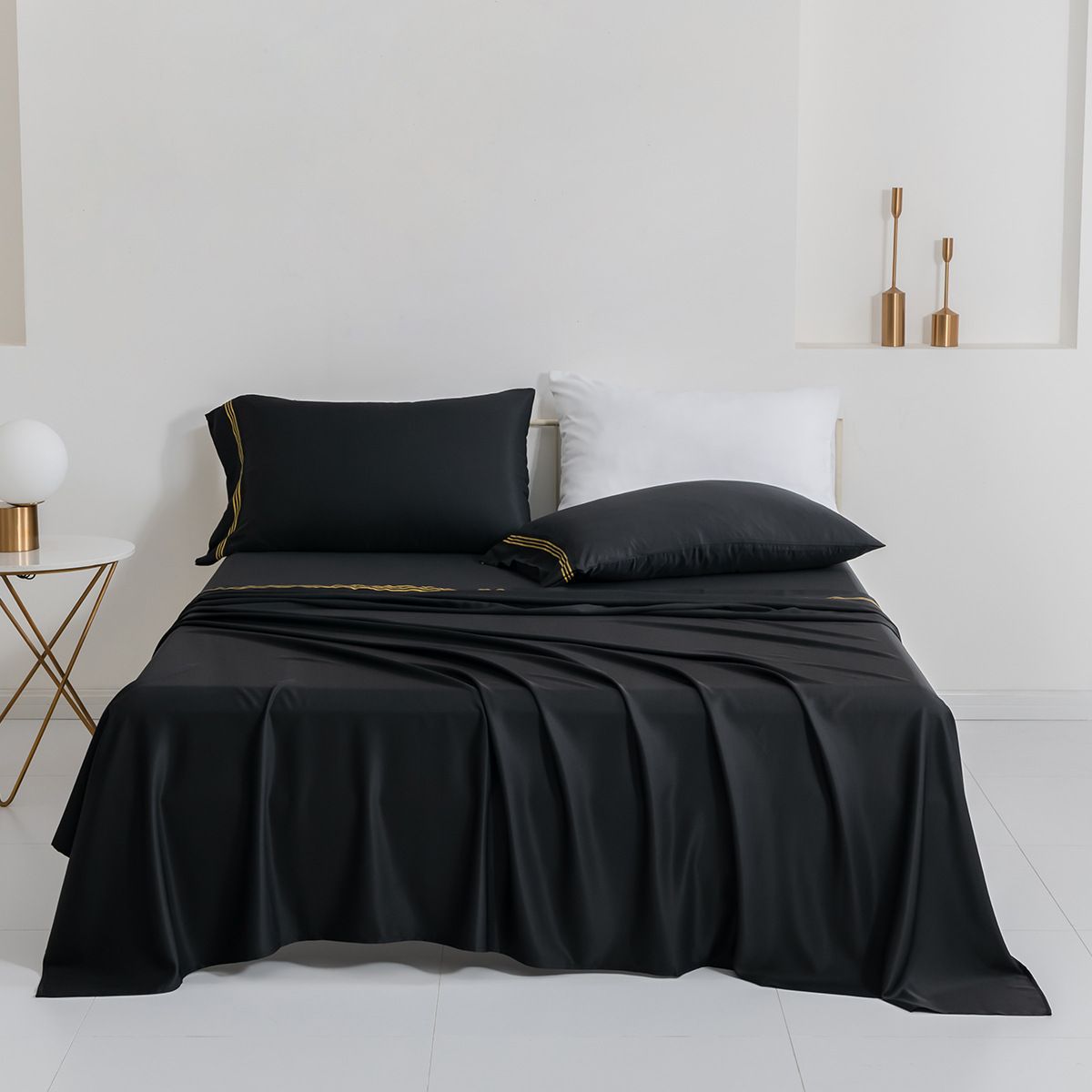 Home Textile Solid Color Cotton Flat Sheet Fitted Sheet Pillowcase Queen Four Piece Set_maomaolike.com