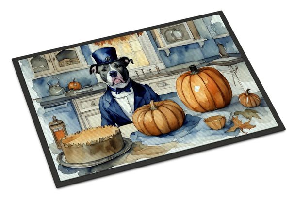 Pit Bull Terrier Fall Kitchen Pumpkins Doormat Front Door Mat Indoor Outdoor Rugs For Entryway, Non Slip Washable Low Pile, 24H X 36W_maomaolike.com