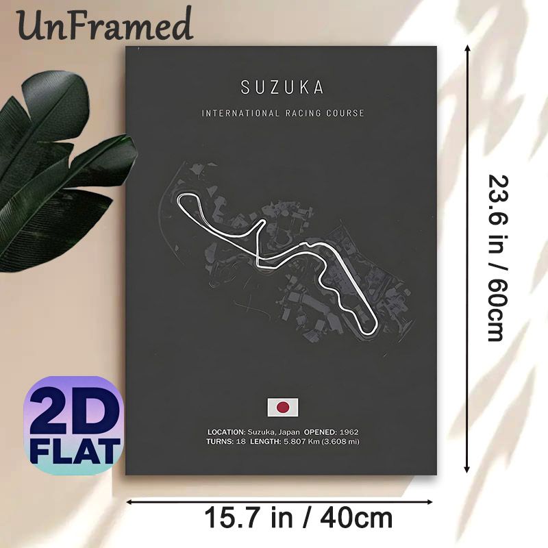 Suzuka International Racing Course Painting Poster, Minimalist Dark-toned Race Track Map Poster, Features Official Course Details, Ideal For Racing_maomaolike.com