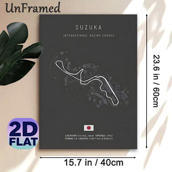 Suzuka International Racing Course Painting Poster, Minimalist Dark-toned Race Track Map Poster, Features Official Course Details, Ideal For Racing_maomaolike.com