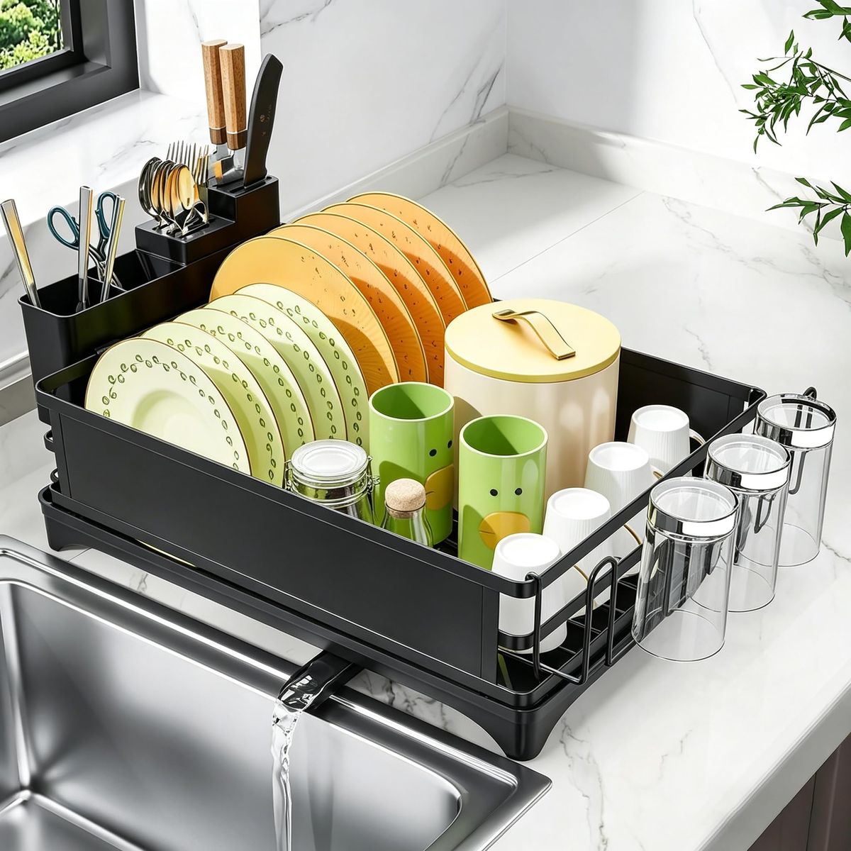 Simple Trending Dish Drying Rack For Kitchen Counter, 11.7" X 16.5", Black_maomaolike.com