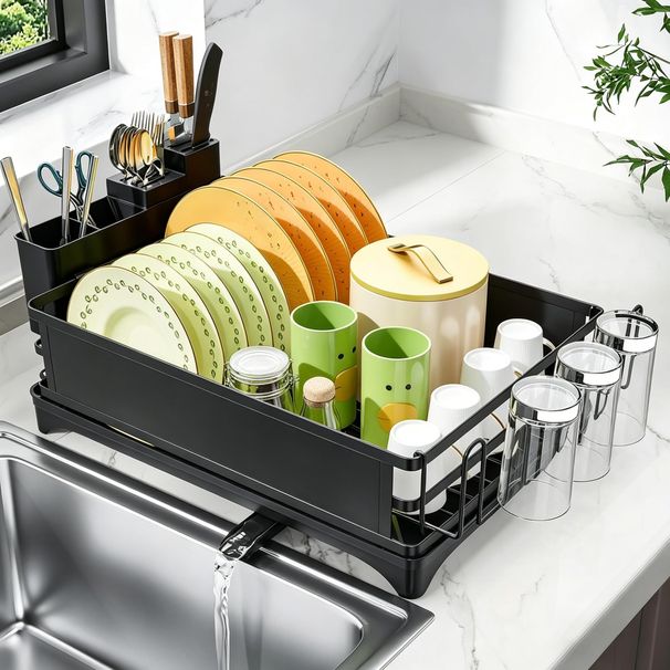 Simple Trending Dish Drying Rack For Kitchen Counter, 11.7" X 16.5", Black_maomaolike.com