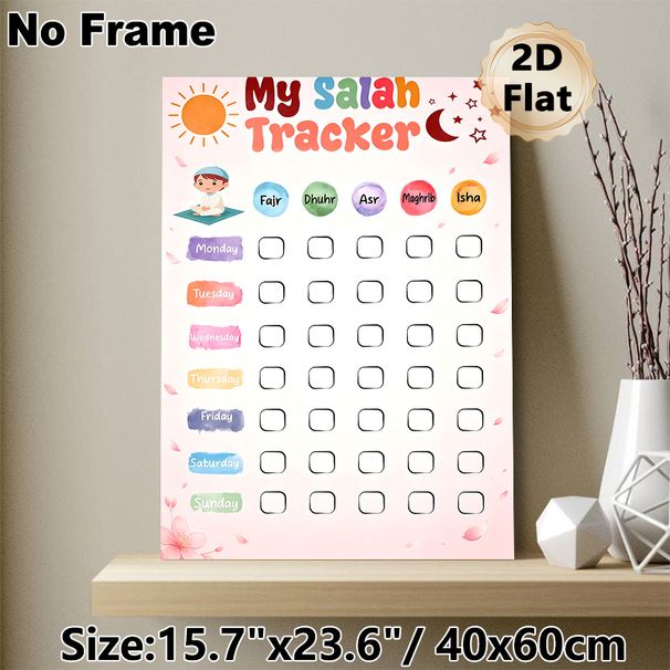 Salah Tracker Painting Poster, Vibrant Watercolor-style Poster, Practical Design To Track Daily Salah Prayers, Suitable For Home And Prayer Room_maomaolike.com