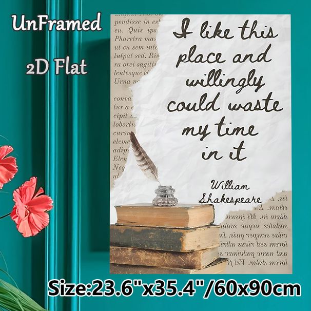 Shakespeare Quote Themed Painting Poster, Vintage Literary Style Poster, Nostalgic Design Featuring Classic Quote With Old Books And Quill, Ideal For_maomaolike.com