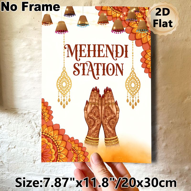 Mehendi Station Painting Poster, Exquisite Traditional Ethnic Style Poster, With Intricate Henna Hand Art & Festive Ornaments, Ideal For Wedding_maomaolike.com