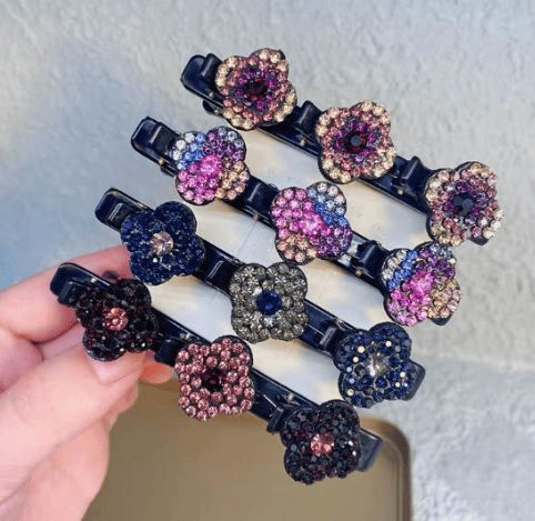 Sparkling Crystal Stone Braided Hair Clips, Four-Leaf Clover Chopped Hairpin Duckbill Clip, Braided Hair Clip With Rhinestones For Women/Girls_maomaolike.com