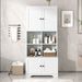 Tall And Wide Bathroom Floor Storage Cabinet, Bathroom Storage Unit, Freestanding Cabinet With 4 Doors, Adjustable Shelves, Open Multi-layer Shelves_maomaolike.com