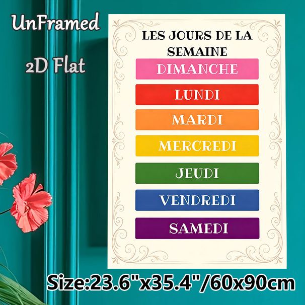 French Days Of The Week Painting Poster, Colorful Vintage Decorative Poster, Clear French Weekday Text Design, Great For French Language Learning_maomaolike.com
