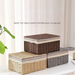 Handwoven Desktop Snack Miscellaneous Organizer Basket Pastoral With Lid Storage Box Rattan Japanese Style Grid_maomaolike.com