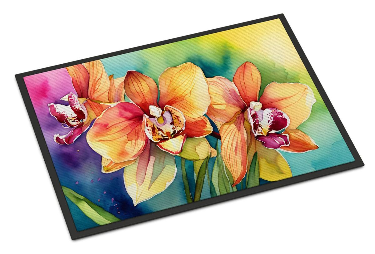Orchids In Watercolor Doormat Front Door Mat Indoor Outdoor Rugs For Entryway, Non Slip Washable Low Pile, 24H X 36W_maomaolike.com