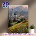 Mosque Themed Painting Poster, Vibrant Textured Oil Painting Style Poster, Scenic Artwork Featuring Mosque, Mountain Backdrop & Blooming Wildflower_maomaolike.com
