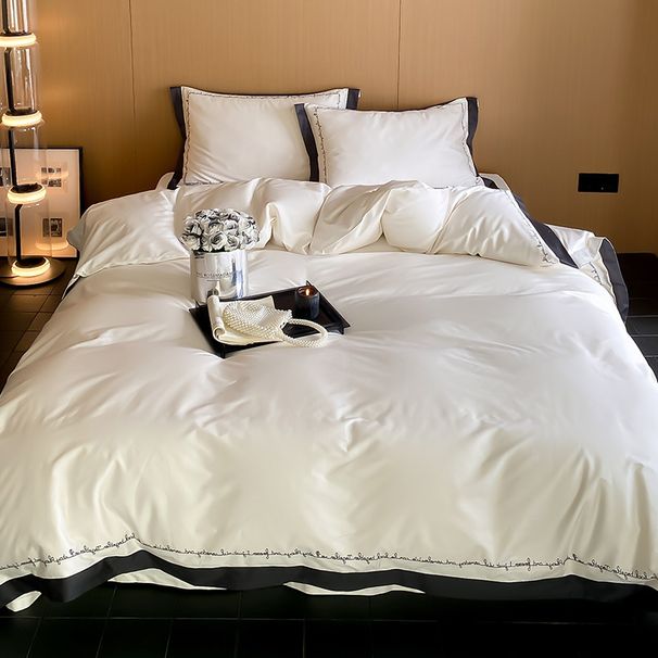 1 Minimalist Light Luxury Style 100S Long Staple Cotton Four-Piece Set Simple Letter Embroidery All-Cotton Duvet Cover Sheet For B_maomaolike.com