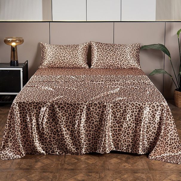 Satin Silk Printed Bed Sheet Bed Sheet Pillowcase Digital Printing Silver Leopard Four Piece Set_maomaolike.com