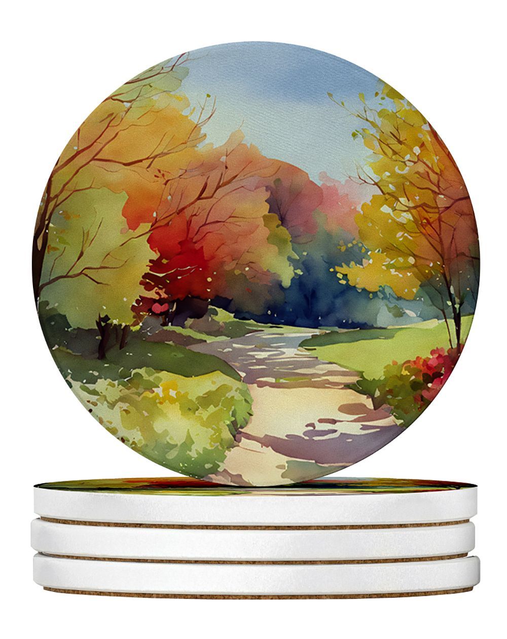 North Carolina Dogwoods In Watercolor Large Sandstone Coasters Pack Of 4 Absorbent Round Coasters Decor Gifts For Men Or Women, 4 In, Multicolor_maomaolike.com