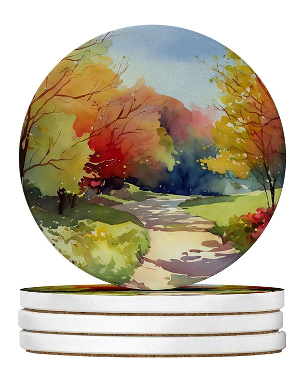 North Carolina Dogwoods In Watercolor Large Sandstone Coasters Pack Of 4 Absorbent Round Coasters Decor Gifts For Men Or Women, 4 In, Multicolor_maomaolike.com