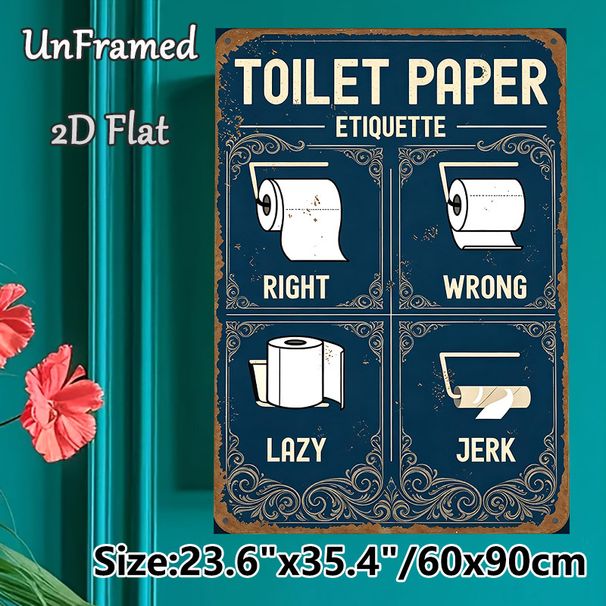 Toilet Paper Etiquette Painting Poster, Vintage Retro Humorous Toilet Guide Poster, Funny Decorative Piece Ideal For Bathroom Spaces_maomaolike.com