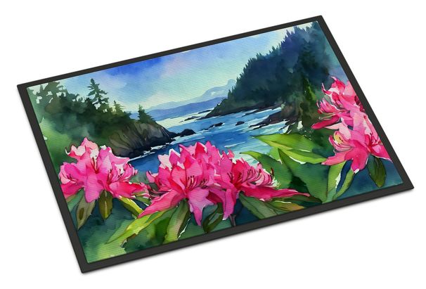 Washington Coast Rhododendrons In Watercolor Doormat Front Door Mat Indoor Outdoor Rugs For Entryway, Non Slip Washable Low Pile, 24H X 36W_maomaolike.com