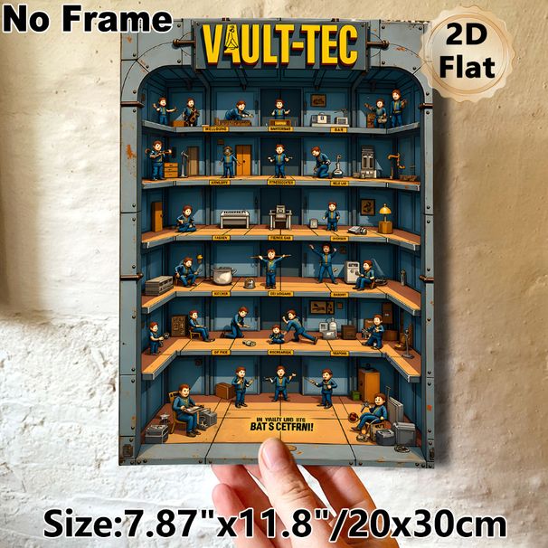 Vault-Tec Vault Life Painting Poster, Vibrant Cartoon-style Multi-level Vault Scene Poster, Immersive Retro Game-themed Decor Ideal For Game Room_maomaolike.com