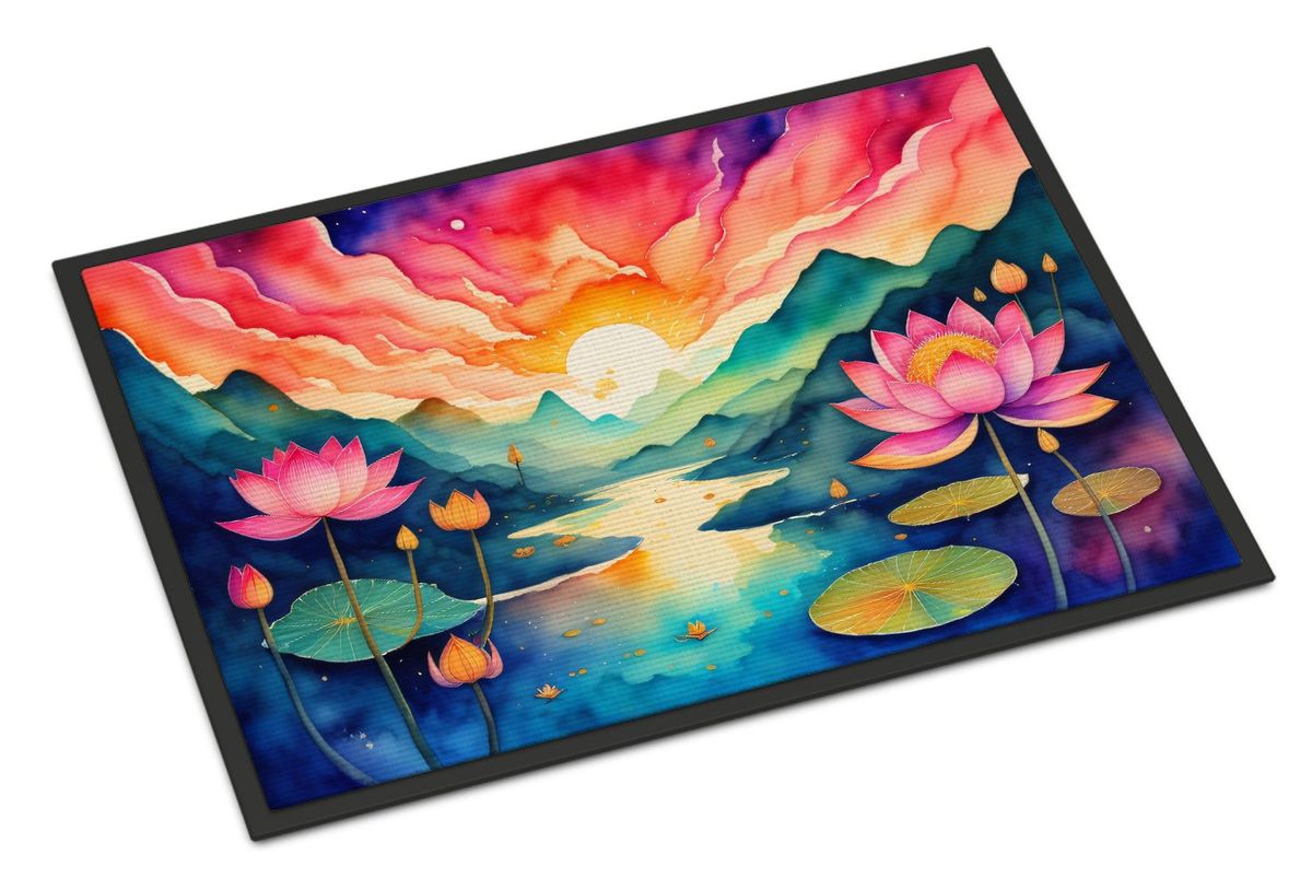 Lotus In Color Doormat Front Door Mat Indoor Outdoor Rugs For Entryway, Non Slip Washable Low Pile, 24H X 36W_maomaolike.com
