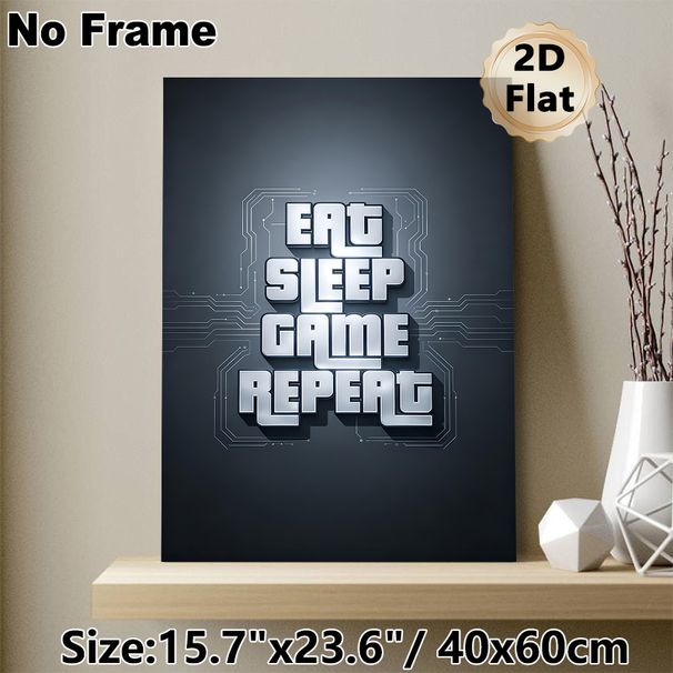 Gaming Themed Painting Poster, Futuristic Tech-style Metallic Text Poster, Sleek "Eat Sleep Game Repeat" Design With Circuit Details, Ideal Decor For_maomaolike.com