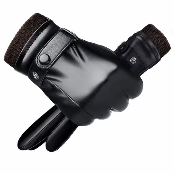 Leather gloves men's winter riding plus velvet thick warm windproof waterproof touch screen winter motorcycle riding gloves_maomaolike.com