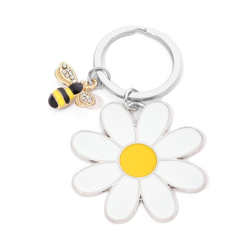 Creative little bee flower keychain pendant backpack schoolbag pendant DIY jewelry accessories metal car keychain_maomaolike.com
