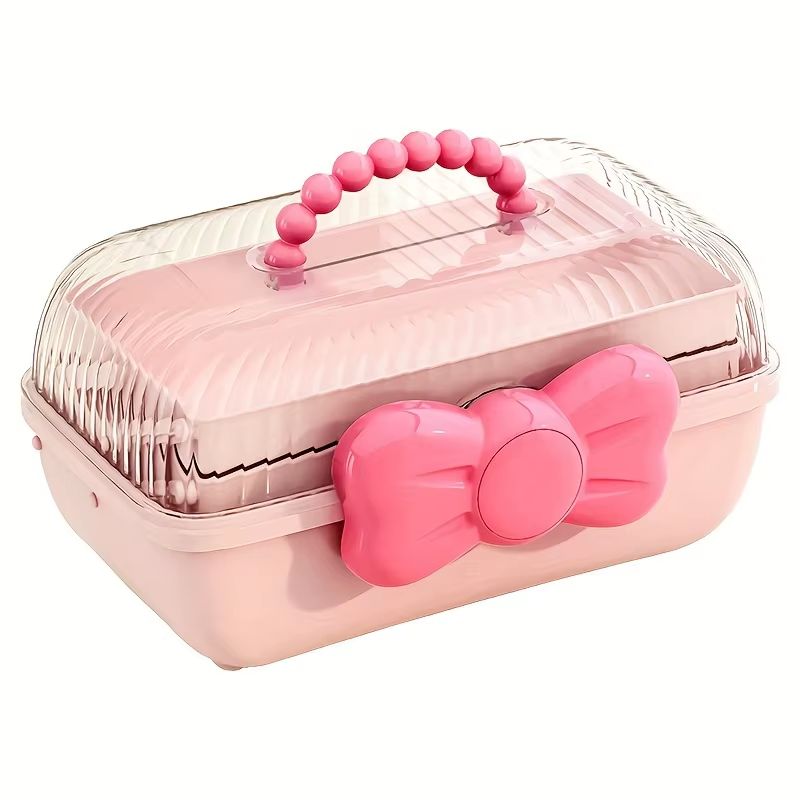 1pc Cute Cartoon Style Storage Box, Hairpin Headwear Cosmetics Storage Box, Large Capacity Transparent Lid Jewelry Box, Bedroom_maomaolike.com