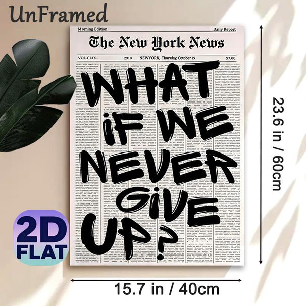 Inspirational Slogan Painting Poster, Vintage Newspaper-style Poster, Motivational "What If I Never Give Up?" Design, Suitable Decor For Home Office_maomaolike.com