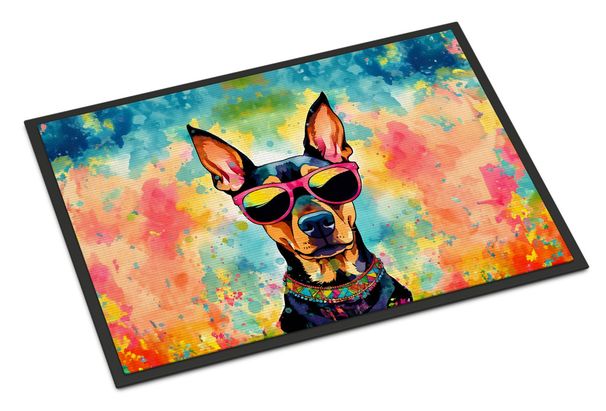 Doberman Pinscher Hippie Dawg Doormat Front Door Mat Indoor Outdoor Rugs For Entryway, Non Slip Washable Low Pile, 24H X 36W_maomaolike.com