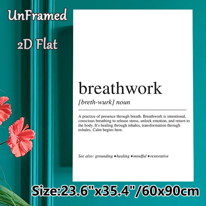 Breathwork Definition Painting Poster, Minimalist Typographic Poster, Mindful Stress-relief Reminder, Suitable For Yoga Studio, Meditation Space And_maomaolike.com