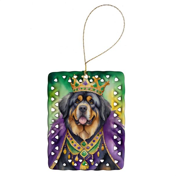 Tibetan Mastiff King Of Mardi Gras Porcelain Ornament Christmas Tree Hanging Decorations For Home Christmas Holiday, Rectangle, Gift, Multicolor_maomaolike.com