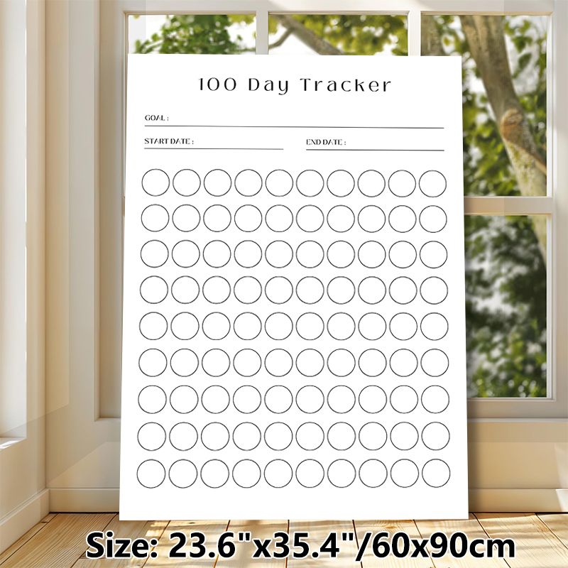 100 Day Tracker Painting Poster, Minimalist Black-and-white Circular Layout Poster, Practical Tool To Record Daily Goal Progress, Suitable For Home_maomaolike.com