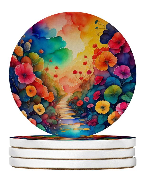 Colorful Begonias Large Sandstone Coasters Pack Of 4 Absorbent Round Coasters Decor Gifts For Men Or Women, 4 In, Multicolor_maomaolike.com